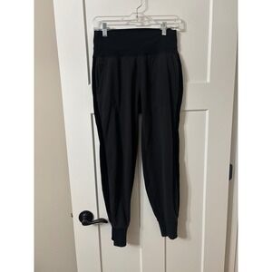 Athleta Venice Velvet Stripe Jogger Black Womens Small S Side Stripe Zip Pockets